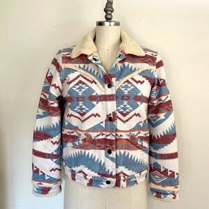 Wrangler Medium Retro Sherpa-Lined Jaquard Jacket Southwest Aztec Print Cowboy